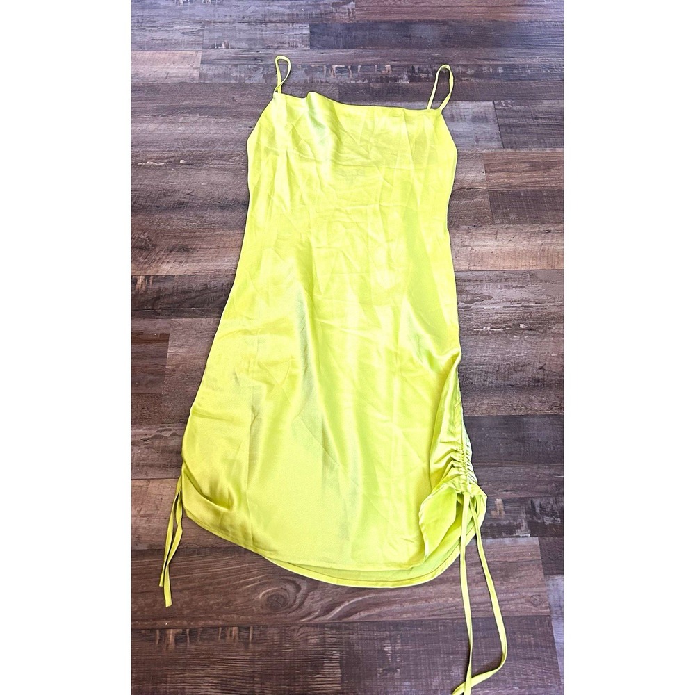 Paper Heart Green Satin Slip Dress Scoop Neck Strappy Adjustable Drawstring M